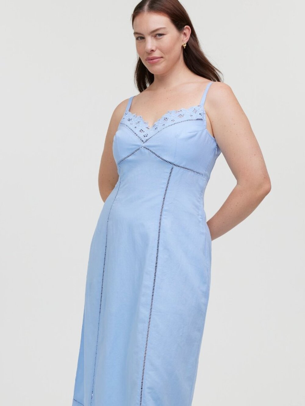 Madewell NWT Sweetheart Midi Dress in Linen-Cotton Blend Powder Blue size 10 - Picture 11 of 11
